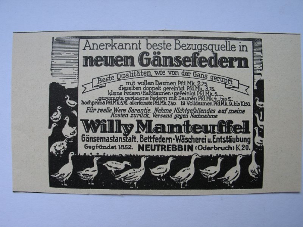 Willy Manteuffel Neutrebbin, Gänsemastanstalt, #1927/1