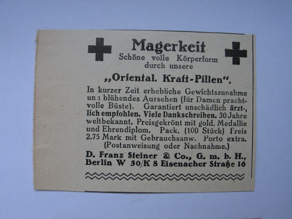 Orientalische Kraft-Pillen, D. Franz Steiner Berlin, #1927/1