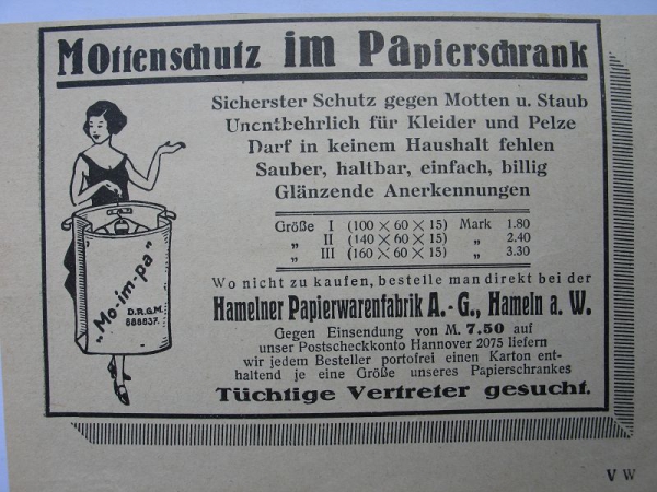 Mo-im-pa Mottenschutz, Papierwarenfabrik Hameln, #1927/1