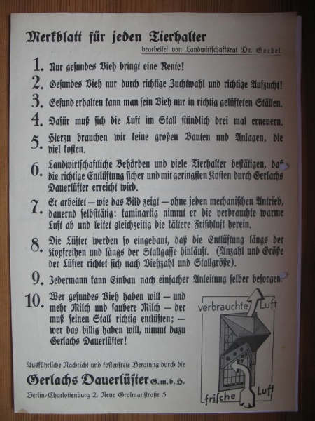 Gerlachs Dauerlüfter G.m.b.H. Berlin, Prospekt um 1930