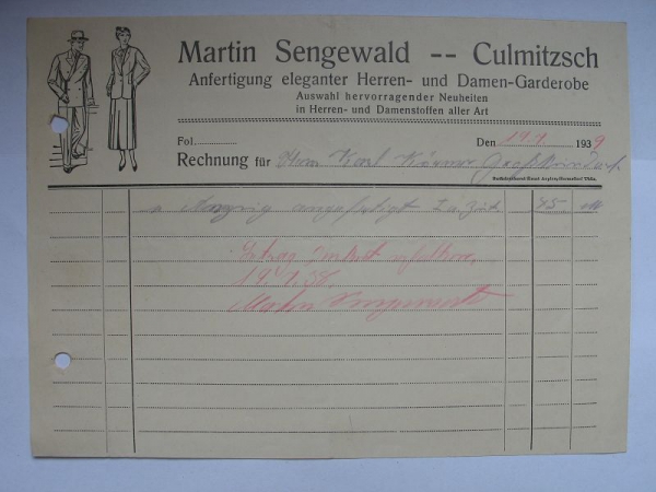 Martin Sengewald Culmitzsch, Rechnung 1938, #15/2