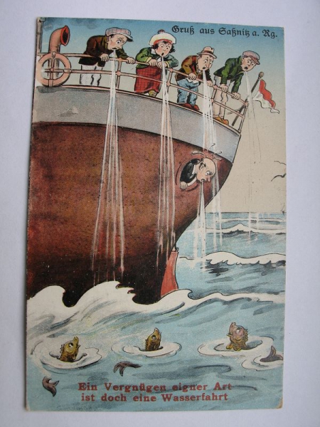Gruß aus Saßnitz Rügen, Ein Vergnügen eigner Art ist doch eine Wasserfahrt, um 1915