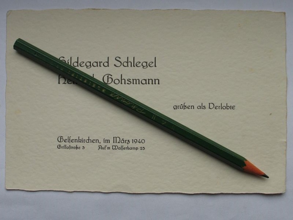 Heinrich Goßmann (Gohsmann) und Hildegard Schlegel grüßen als Verlobte, 1940, Gelsenkirchen