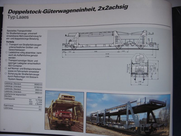 Güterwagen, Prospekt VEB Schienenfahrzeugbau, Waggonbau Niesky, 1988