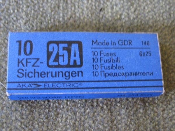 KFZ- Sicherungen DDR, VEB KFZ- Bedarf Leipzig, 25A, 25 Ampere, #2
