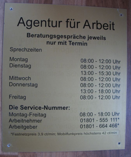 Agentur für Arbeit, Schild aus den 90-er Jahren, Arbeitsamt, Jobcenter, #2