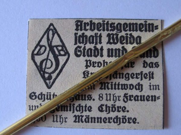 Arbeitsgemeinschaft Weida, Kreissängerfest, Chöre, Inserat, #1939/2