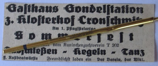 Gasthaus Gondelstation Klosterhof Cronschwitz, Inserat, #1939/2