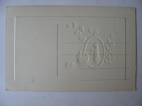 Postkarte Fröhliche Ostern, Prägekarte mit Osterhasen, schätze 20-er Jahre, #150