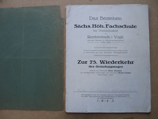 Festschrift 75 Jahre Fachschule Textilindustrie Reichenbach, 1923