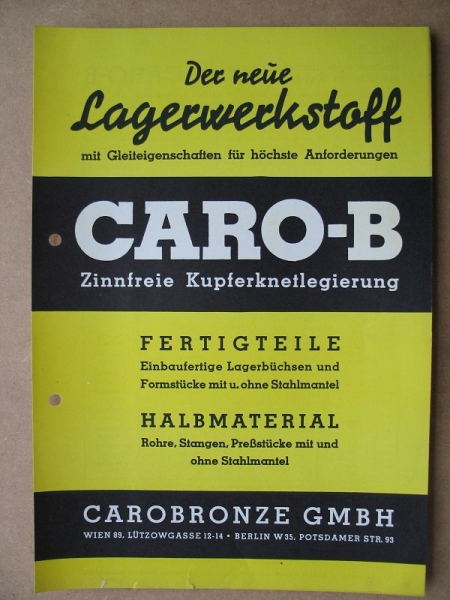 Carobronze GMBH Berlin Wien, Caro-B, Prospekt 1939