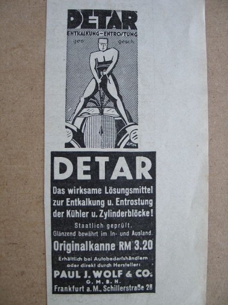 DETAR Entkalkung Entrostung, Paul Wolf & Co. Frankfurt, 1937 #1