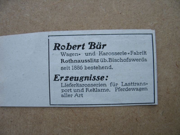Robert Bär Rothnausslitz, Wagen- und Karosserie- Fabrik, 1937 #1