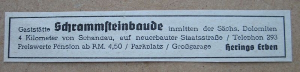 Schrammsteinbaude Bad Schandau, Herings Erben, 1937 #1