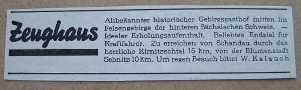 Zeughaus, Gebirgsgasthof Ottendorf, W. Kalauch, 1937 #1