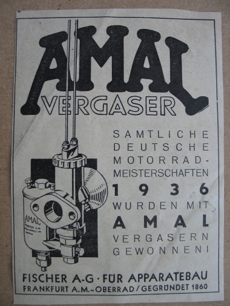 AMAL Vergaser, Fischer AG Frankfurt Oberrad, 1937 #1