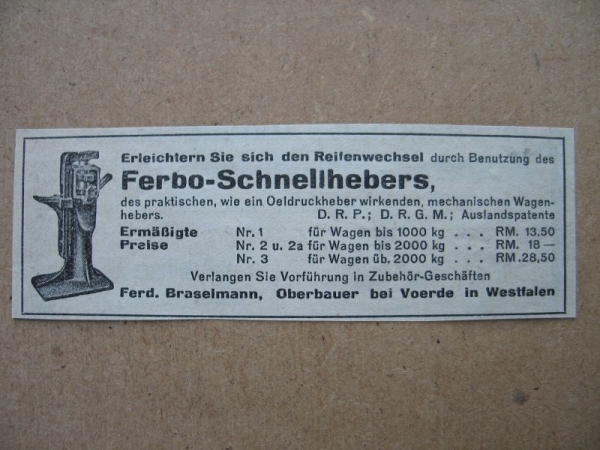 Ferbo Schnellheber, Ferdinand Braselmann Oberbauer bei Voerde, 1937 #1