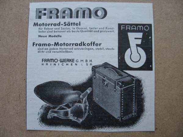 Framo Werke Hainichen, Sattel, Motorradkoffer, 1937 #1