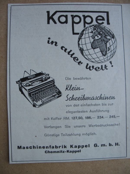 Kappel Schreibmaschinen, Maschinenfabrik Kappel Chemnitz, 1937 #1