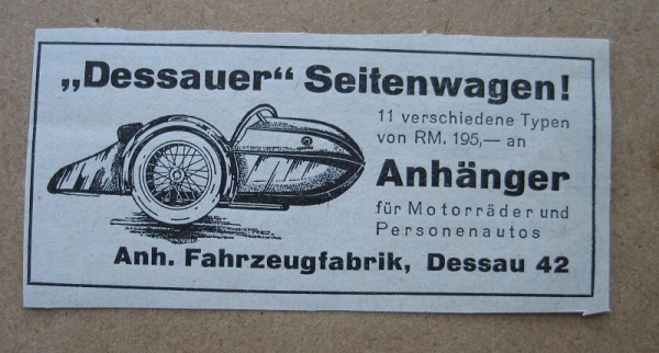 Dessauer Seitenwagen, Anh. Fahrzeugfabrik Dessau, 1937 #1