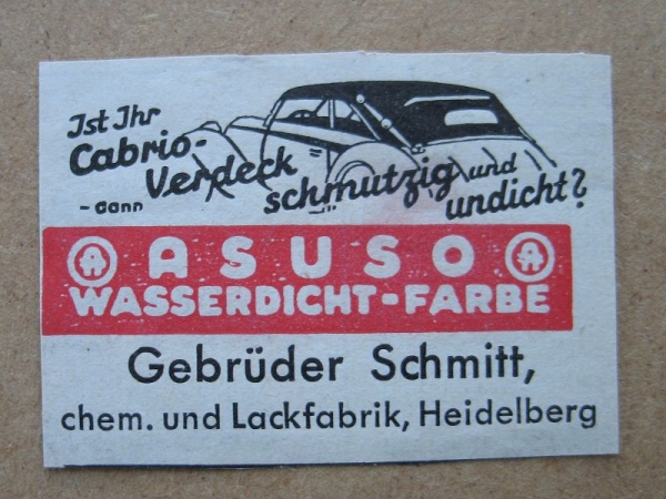 ASUSO Wasserdicht- Farbe, Gebrüder Schmitt Heidelberg, 1937 #1
