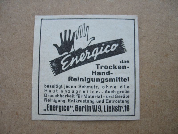 Energico Trocken- Handreinigungsmittel, Berlin, 1937 #1