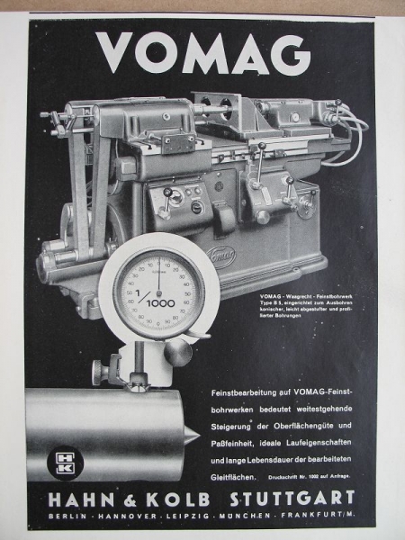 VOMAG Feinstbohrwerk, Hahn & Kolb Stuttgart, 1941 #3