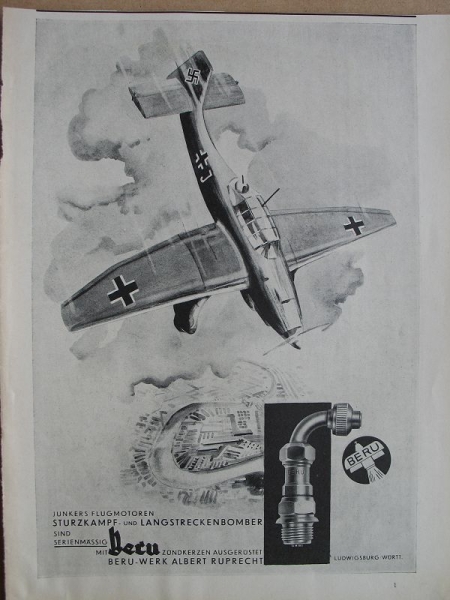 BERU Flugzeugzündkerzen, Albert Ruprecht Ludwigsburg, Junkers Bomber, 1941 #3 Nr.1