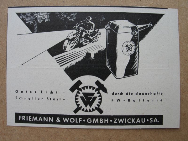 FW Batterie, Friemann & Wolf Zwickau, Motorrad, 1940 #1