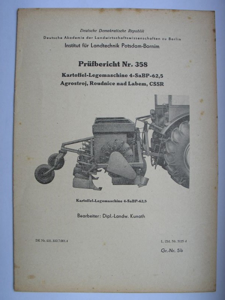 Kartoffellegemaschine 4-SaBP-62,5, Agrostroj CSSR, Nr. 358, 1963