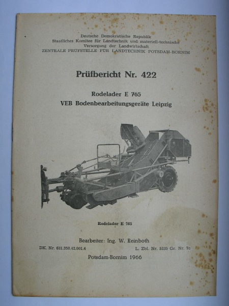 Rodelader E 765, VEB Bodenbearbeitungsgeräte Leipzig, Nr. 422, 1966