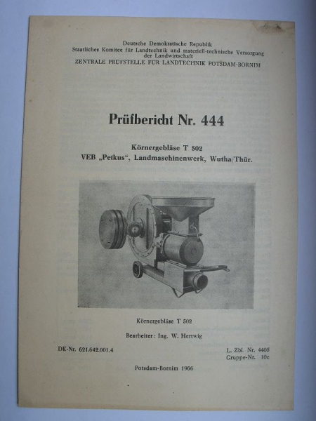 Körnergebläse T 502, VEB Petkus Landmaschinenwerk Wutha, Nr. 444, 1966