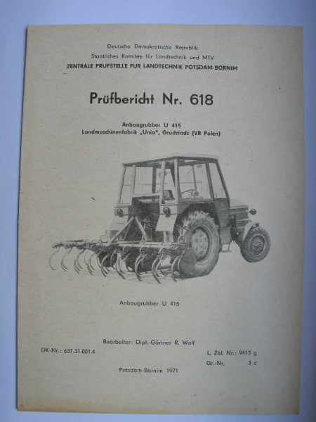 Anbaugrubber U 415, Landmaschinenfabrik UNIA, Grudziadz VR Polen, Nr. 618, 1971
