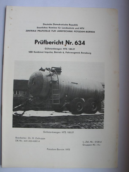 Gülletankwagen HTS 100.27, VEB Kombinat Impulsa, Werk Annaburg, Nr. 634, 1972