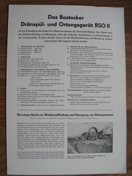 Dränspül- und Ortungsgerät RSO II, VEB Landmaschinenbau Gützkow, 1964