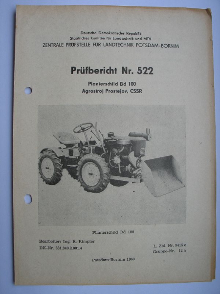 Planierschild Bd 100, für T4-K10, Agrostroj Prostejov CSSR, Nr. 522, 1968