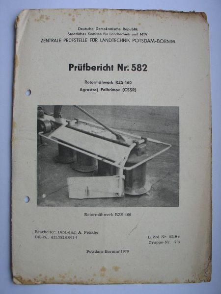Rotormähwerk RZS-160, Agrostroj Pelhrimov CSSR, nr. 582, 1970