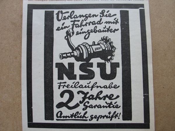NSU Freilaufnabe, 2 Jahre Garantie, 1928 #12