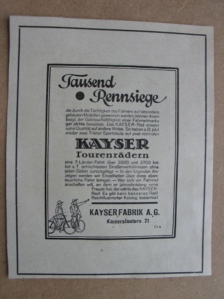 Kayser Tourenräder, Kayser A.G. Kaiserslautern, 1928 #11