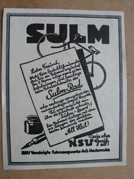 SULM- Rad, NSU Vereinigte Fahrradwerke Neckarsulm, 1928 #11