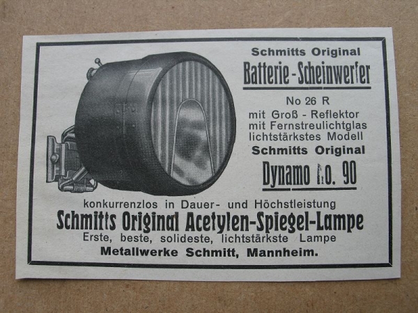 Schmitts Batterie- Scheinwerfer, Dynamo No. 90, Metallwerke Schmitt Mannheim, 1928 #6