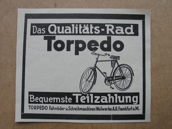 Torpedo Qualitäts- Rad, Weilwerke Frankfurt, 1928 #5