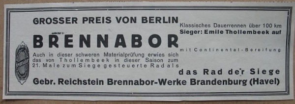Brennabor Werke Brandenburg, Grosser Preis von Berlin,  Sieger Emile Thollembeek, 1928 #2