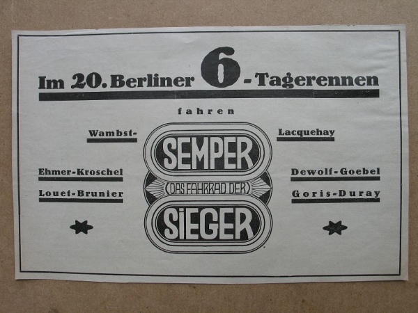 Semper- Das Fahrrad der Sieger, 6- Tagerennen Berlin, 1928 #2