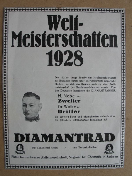 Elite Diamant Siegmar bei Chemnitz, WM 1928, H. Nebe, Br. Wolke, 1928 #1