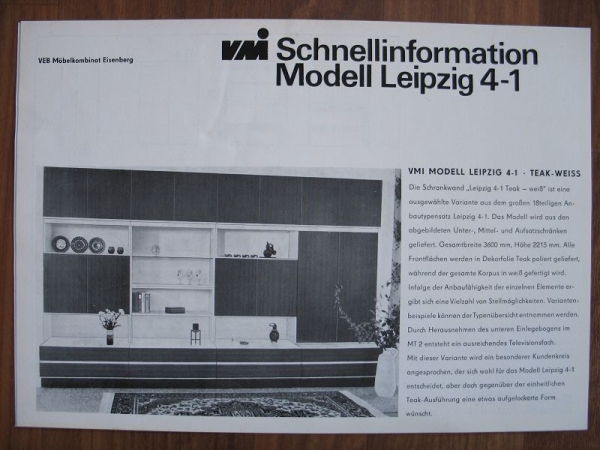 Prospekt VMI Modell Leipzig 4-1, VEB Möbelkombinat Eisenberg, DDR 1973
