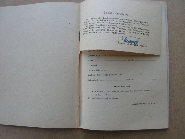 Berufswettbewerb der deutschen Jugend, SMAD, FDJ Thüringen, um 1948