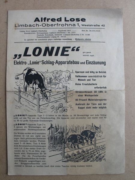Lonie Elektrozaun, Alfred Lose Limbach-Oberfrohna, um 1950
