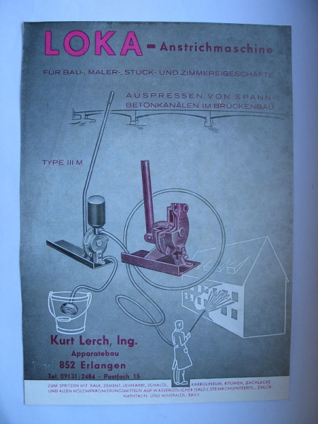 Prospekt LOKA- Anstrichmaschine, Kurt Lerch Erlangen, um 1960, Bau, Maler, Stuck