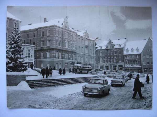 Stollberg Erzgebirge, Markt, Bus Ernst Grube Werdau,  DDR 1975, #222